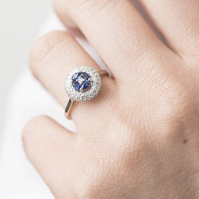 Золота каблучка з сапфірами і діамантами R12304DSaj №5
