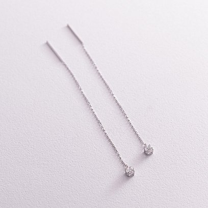 Золотые серьги - протяжки с фианитами с07704 №3