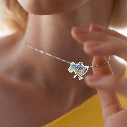 Золотое колье "Украина" с голубыми и желтыми бриллиантами 727041121 №3