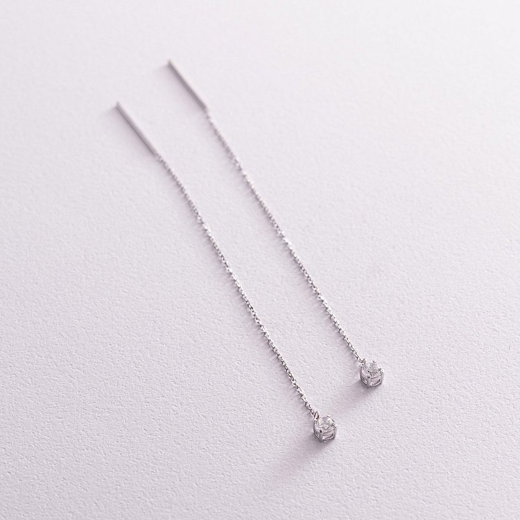 Золотые серьги - протяжки с фианитами с07704 от ювелирного магазина Оникс - 2