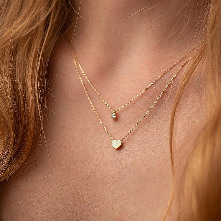 Колье "Сердце" с фианитом (желтое золото) кол02565 от ювелирного магазина Оникс