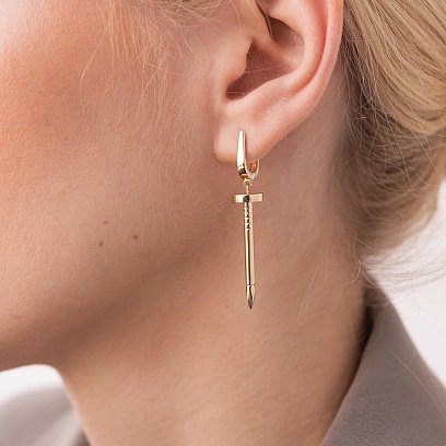 Сережки "Цвях" у жовтому золоті с07870 №3