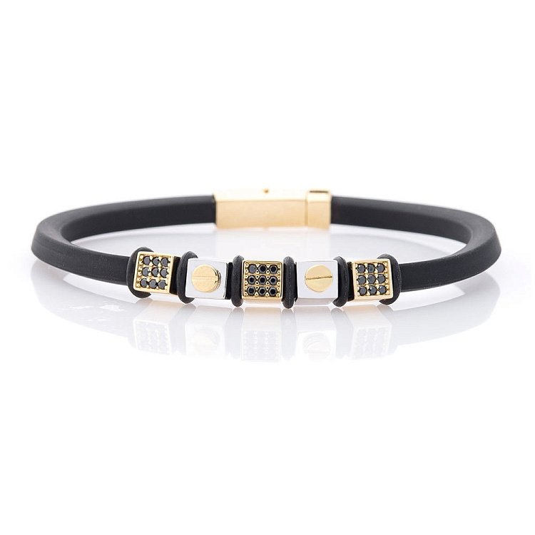 Каучуковий браслет із золотою застібкою (фіаніт) б03877 від ювелірного магазину Онікс - 1