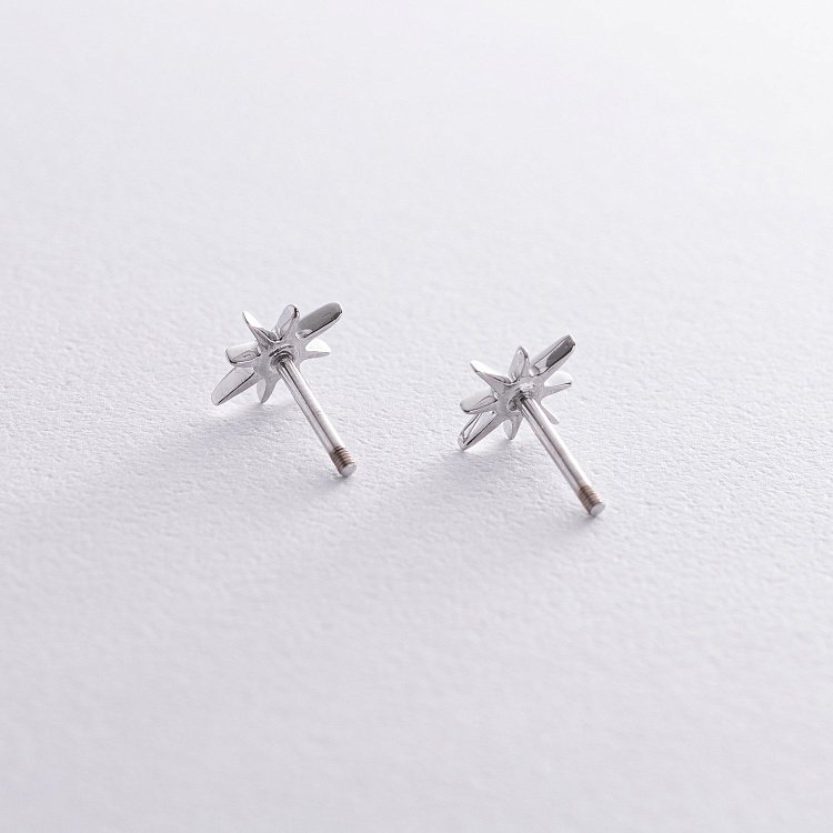 Золотые серьги - пусеты "Звезды метеориты" с фианитами с08596 от ювелирного магазина Оникс - 3