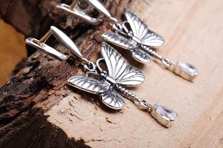 Сережки "Метелики" (фіаніт) 12625 від ювелірного магазину Онікс - 1