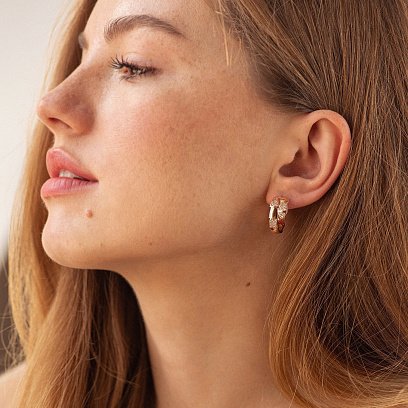 Сережки "Змії" з фіанітами (червоне золото) с09052 №2