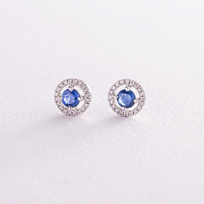 Золотые серьги - пусеты с бриллиантами и сапфирами сб0418ca
