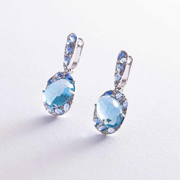 Золоті сережки (топази, сапфіри, діаманти) E11505aj від ювелірного магазину Онікс