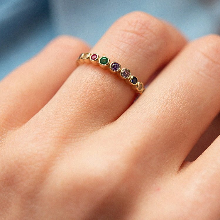 Каблучка з різнокольоровими фіанітами (жовто золото) к07196 від ювелірного магазину Онікс - 7