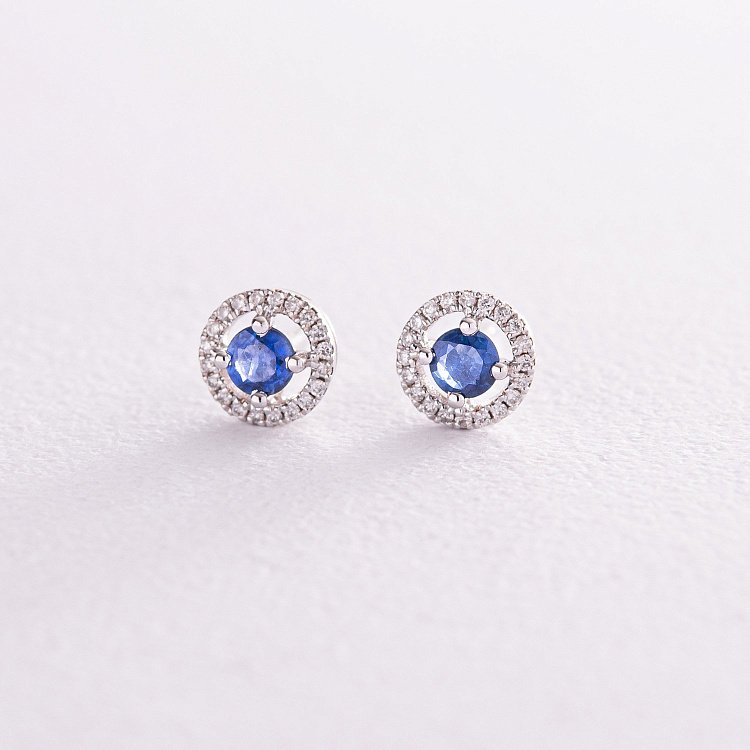 Золотые серьги - пусеты с бриллиантами и сапфирами сб0418ca от ювелирного магазина Оникс