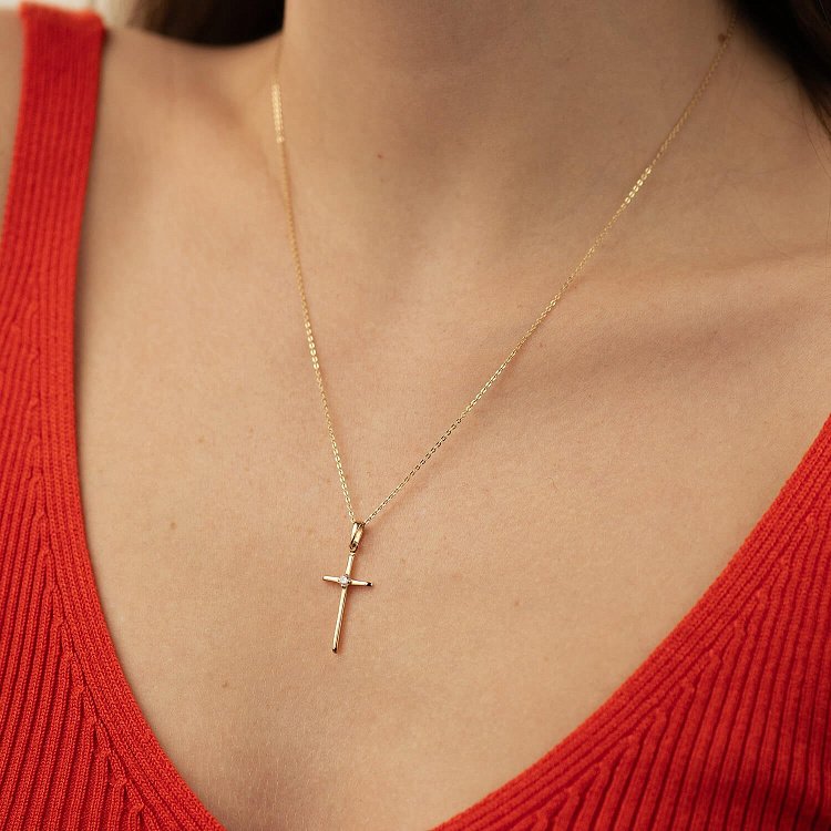 Золотий хрестки з фіанітом п03798 від ювелірного магазину Онікс - 1