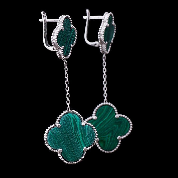 Срібні сережки "Конюшина" (малахіт, родій) 121593 від ювелірного магазину Онікс - 1