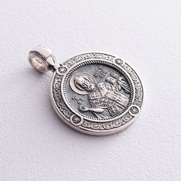 Серебряная подвеска "Св. Николай Чудотворец" с чернением 132987 от ювелирного магазина Оникс - 5