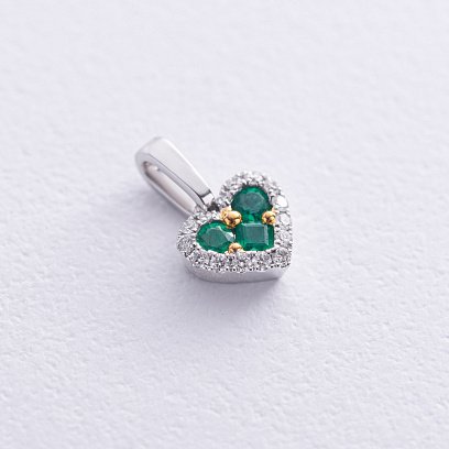 Золотой кулон "Сердечко" с изумрудами и бриллиантами пб0324cha