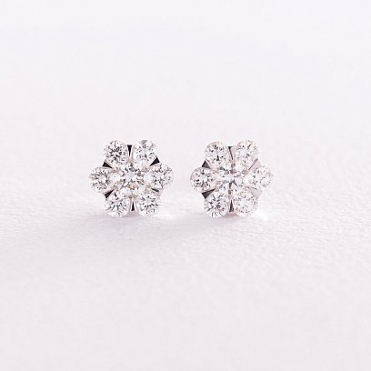 Золотые серьги - пусеты "Цветочки" с бриллиантами сб0413cha