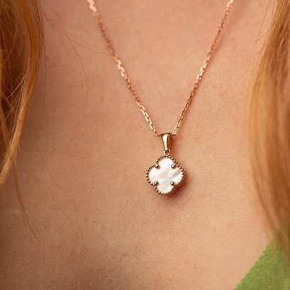 Подвеска "Клевер" в красном золоте (перламутр) п03939 №3