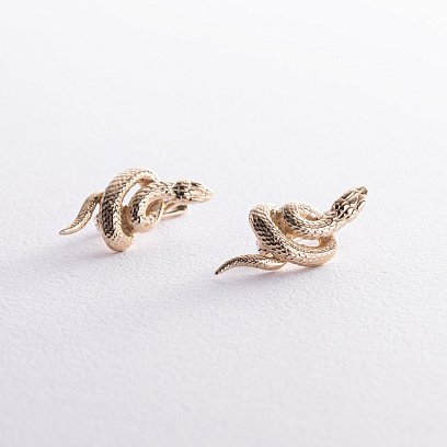 Сережки "Змії" у жовтому золоті (білі фіаніти) с08469 №2