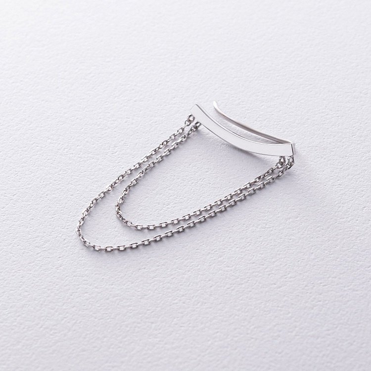 Серебряная моносерьга - клаймбер с цепочками (на правое ушко) 7077R от ювелирного магазина Оникс - 1