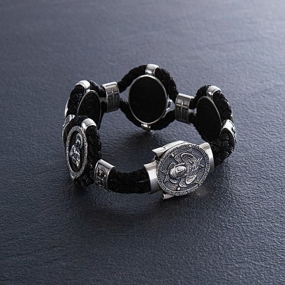 Серебряный браслет "Господь Вседержитель. Лики Святых" (эбеновое дерево) 626 №3