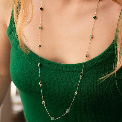 Кольє "Конюшина" з малахітом mini (жовте золото) кол02431 №2