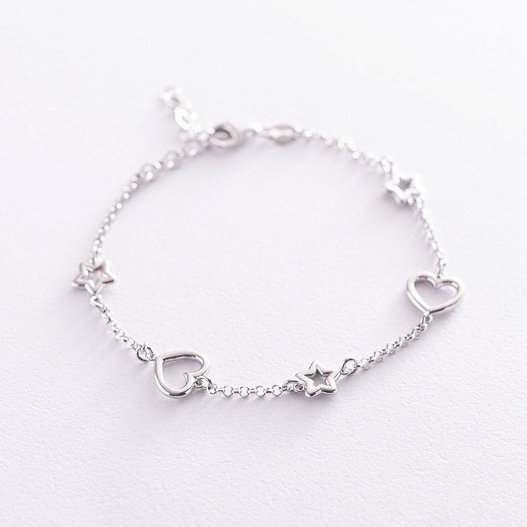 Срібний браслет "Сердечка і зірочки" 141507 від ювелірного магазину Онікс