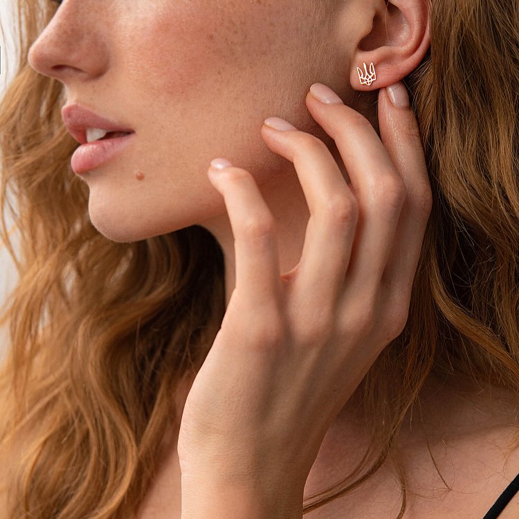 Золоті сережки - пусети "Герб України - Тризуб" с02839 від ювелірного магазину Онікс - 1