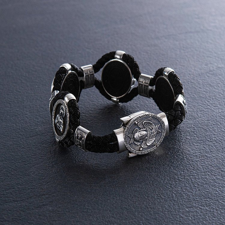 Серебряный браслет "Господь Вседержитель. Лики Святых" (эбеновое дерево) 626 от ювелирного магазина Оникс - 2