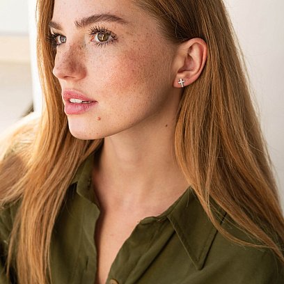 Золотые серьги-пусеты с крестиками с05340 №4