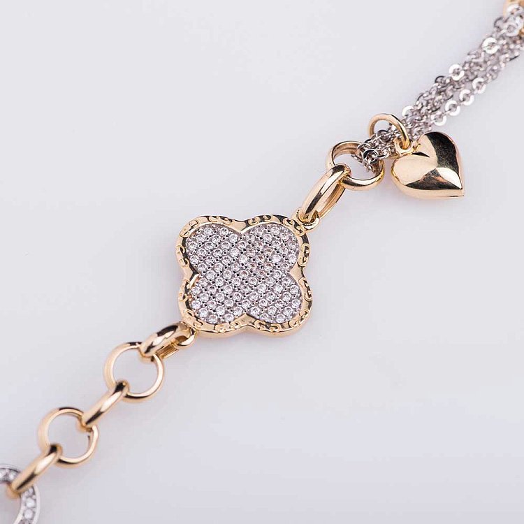 Золотий браслет "Конюшина" з фіанітами б02412 від ювелірного магазину Онікс - 2