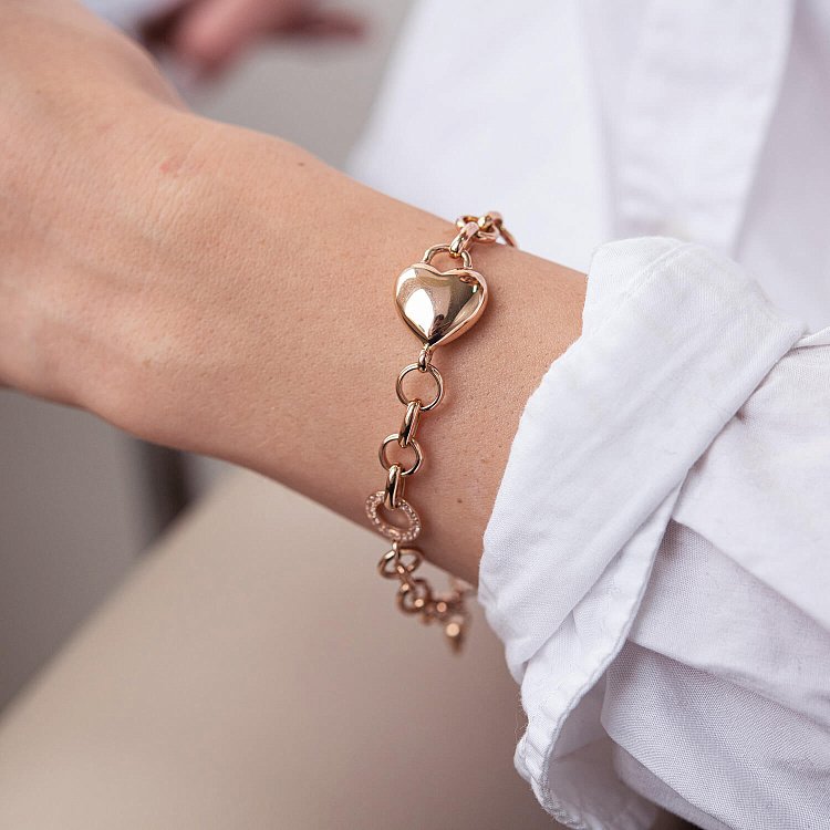 Браслет у червоному золоті "Серце і ключ" (фіаніти) б04934 від ювелірного магазину Онікс - 1