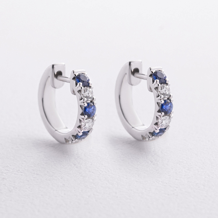 Серьги - кольца в белом золоте (бриллианты, сапфиры) сб0732ri от ювелирного магазина Оникс