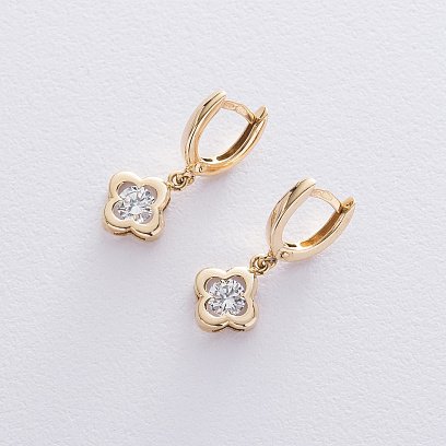 Золоті сережки "Конюшина" з фіанітом с04926