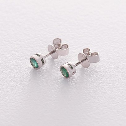 Золоті сережки-пусети з смарагдом сб0295gl №3