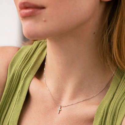 Колье "Крестик" в белом золоте (бриллианты) колб0134м №2