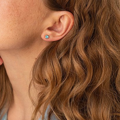 Золотые серьги - пусеты с голубыми топазами сб0428gl №6