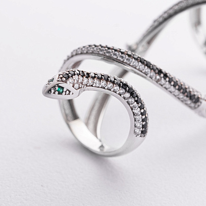 Кольцо "Змея" в белом золоте (фианиты) к05452 №2