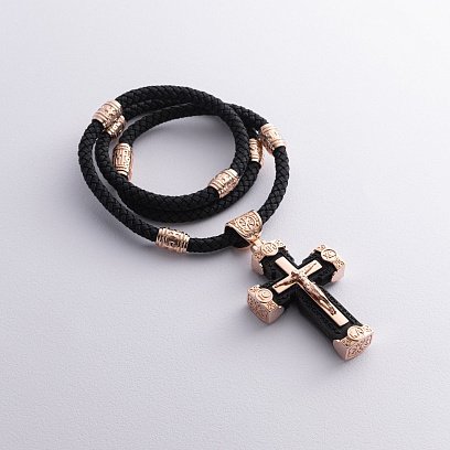 Мужской православный крест из эбенового дерева и золота "Распятие. Спаси и Сохрани" (на шнурке) кол02244 №8