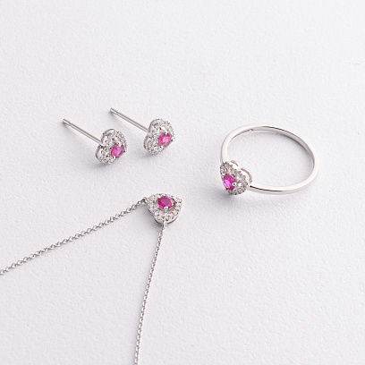 Золоті сережки - пусети "Сердечки" (діаманти, рубіни) сб0628ca №4