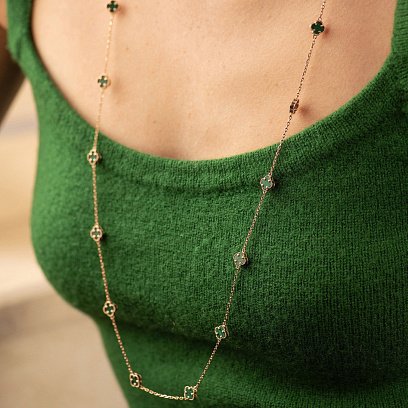 Колье "Клевер" с малахитом mini (красное золото) кол02424 №4