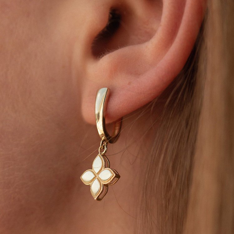 Сережки "Конюшина" в жовтому золоті с08458 від ювелірного магазину Онікс - 4