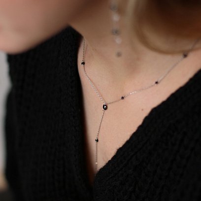 Серебряное колье с черными камнями 18906 №8