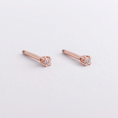 Сережки - пусети з фіанітами (червоне золото) с01007