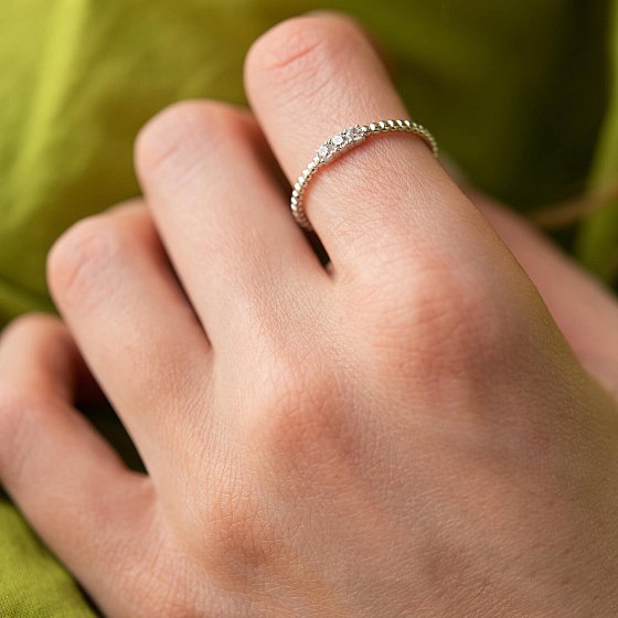 Шариковое кольцо "Мелоди" с фианитами (белое золото) к07395 №3
