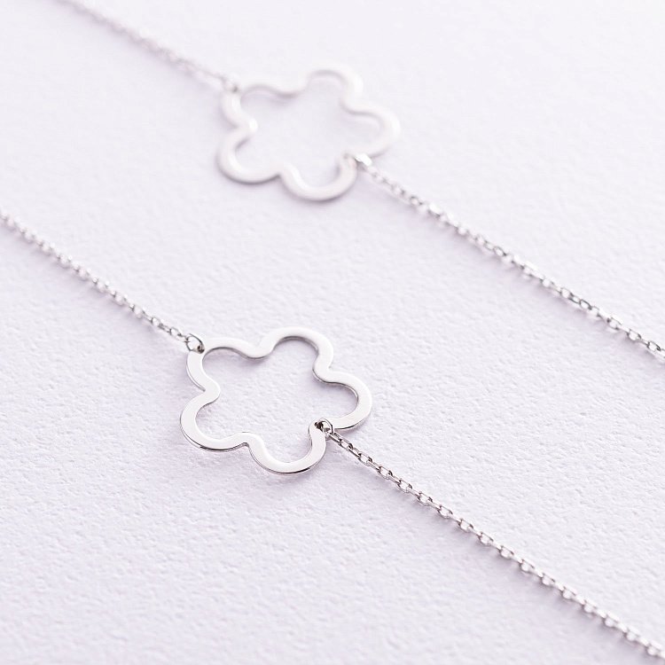 Золотые серьги - пусеты на цепочке "Цветочки" с05952 от ювелирного магазина Оникс - 1