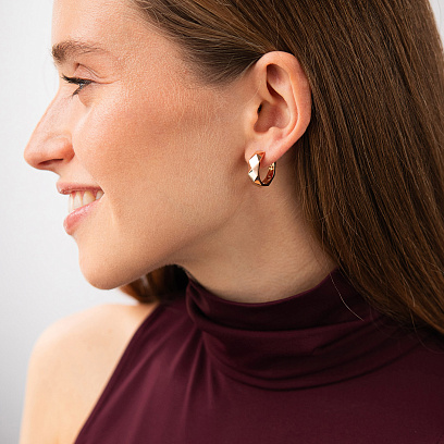 Серьги - кольца "Грани" в красном золоте с09366 №7