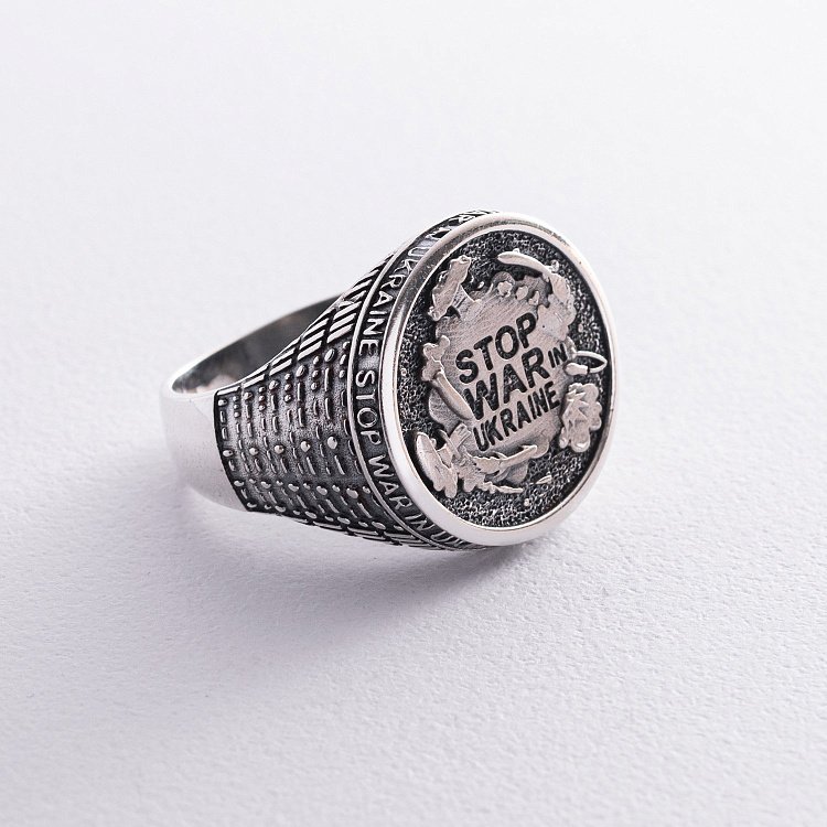 Чоловіча срібна печатка "Stop war in Ukraine" 112723 від ювелірного магазину Онікс - 9