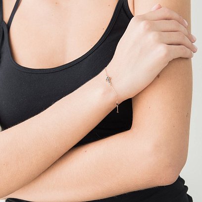 Золотий браслет "Хрестик" з оніксом і фіанітами б02138 №3