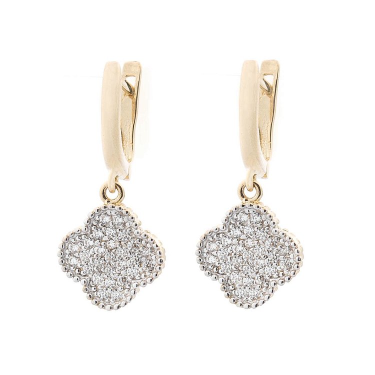 Золотые серьги "Клевер" с фианитами с04398 от ювелирного магазина Оникс