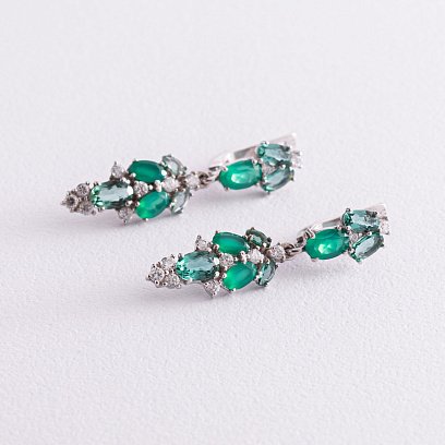 Серебряные серьги с агатом, кварцом и фианитами 2950/9р-GRAGQG №5