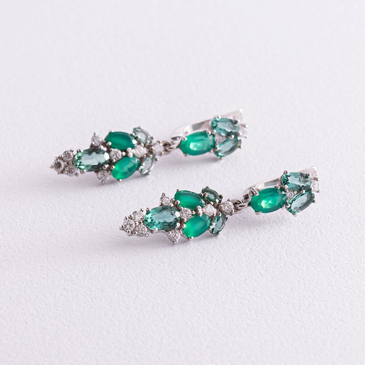 Серебряные серьги с агатом, кварцом и фианитами 2950/9р-GRAGQG от ювелирного магазина Оникс - 4